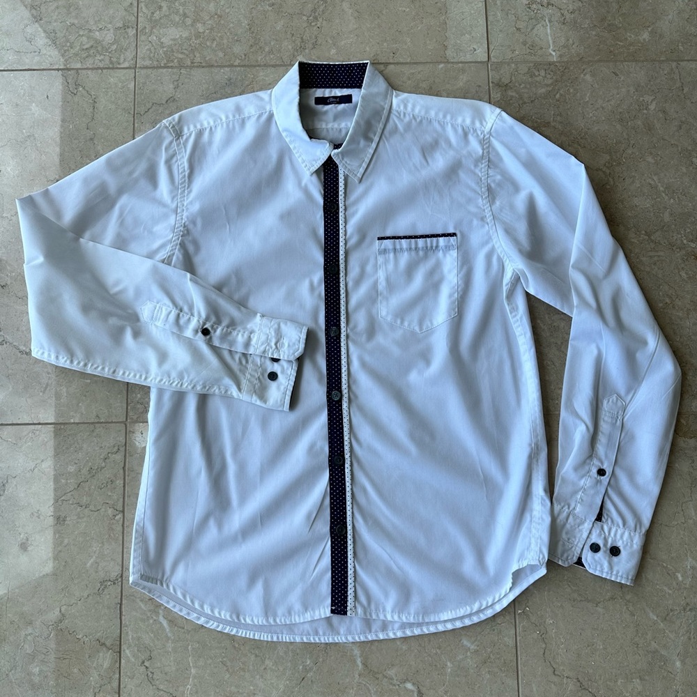 Men’s White/Navy Button Up Long Sleeve Shirt